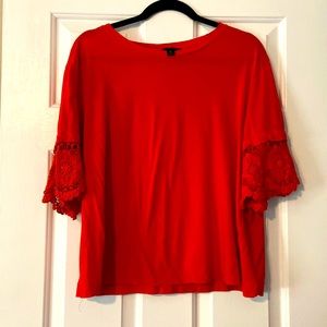 J. Crew Orange Cropped Length Top with Lace- Like Sleeve Detail